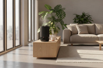 Lux Aeroguard 360° Small air purifier in a warm daylight bedroom setting