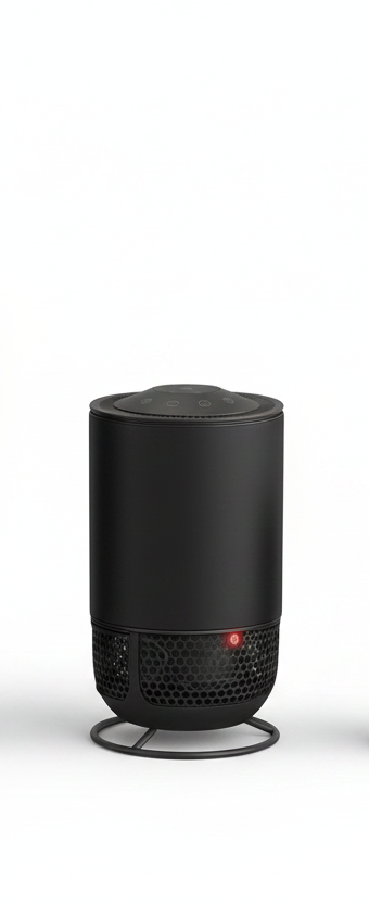 Lux Aeroguard 360° Small air purifier on black metal stand — white background