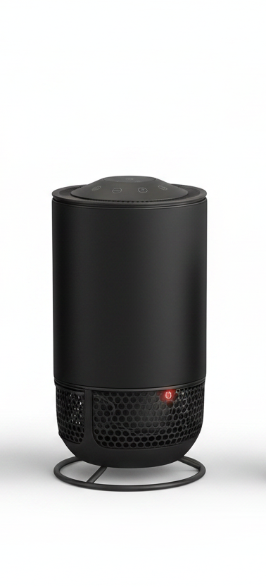 Lux Aeroguard 360° Medium air purifier on black metal stand — white background