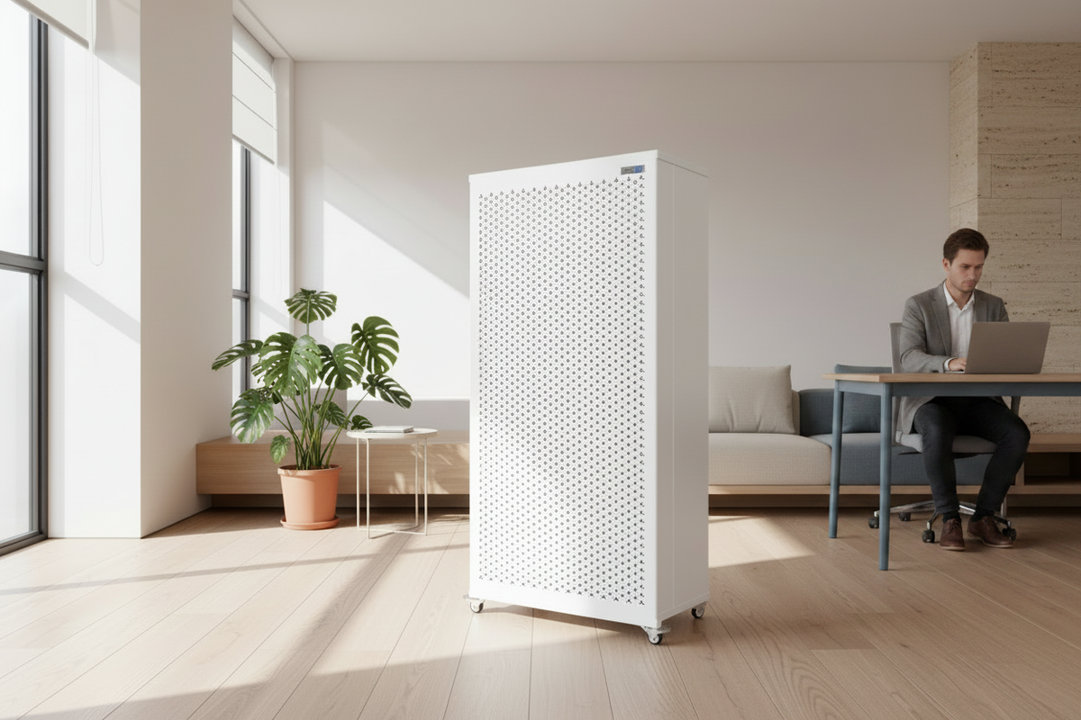 Blast purifier lifestyle image with subtle human scale