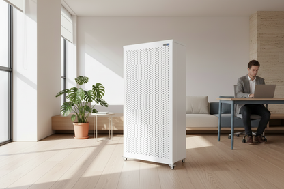 Blast purifier lifestyle image with subtle human scale